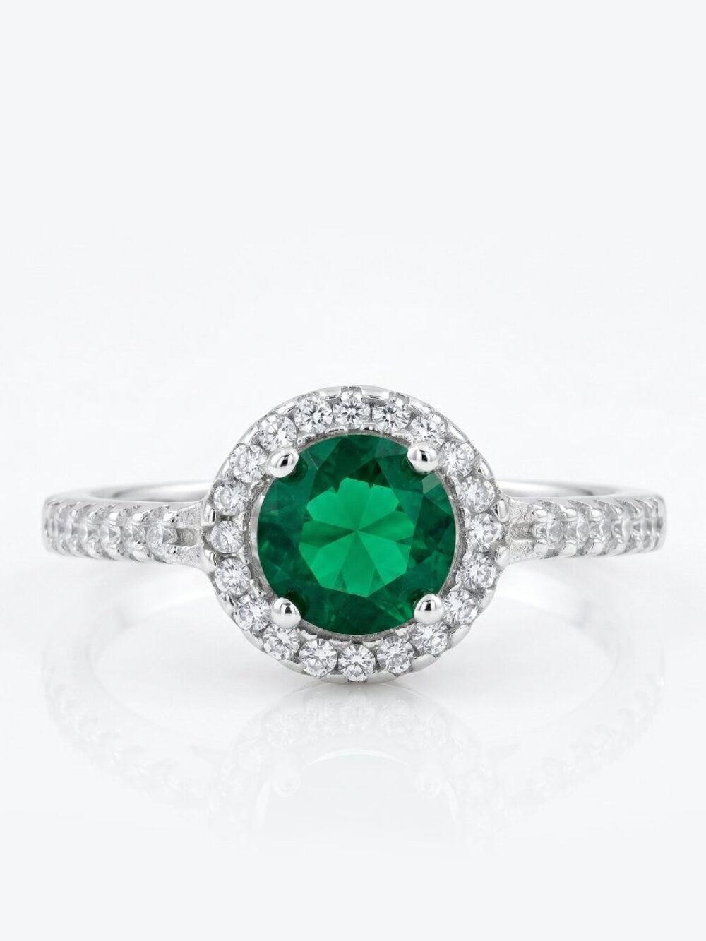 Round Emerald Green Gemstone Ring, 925 Sterling Silver Charmed Aroma